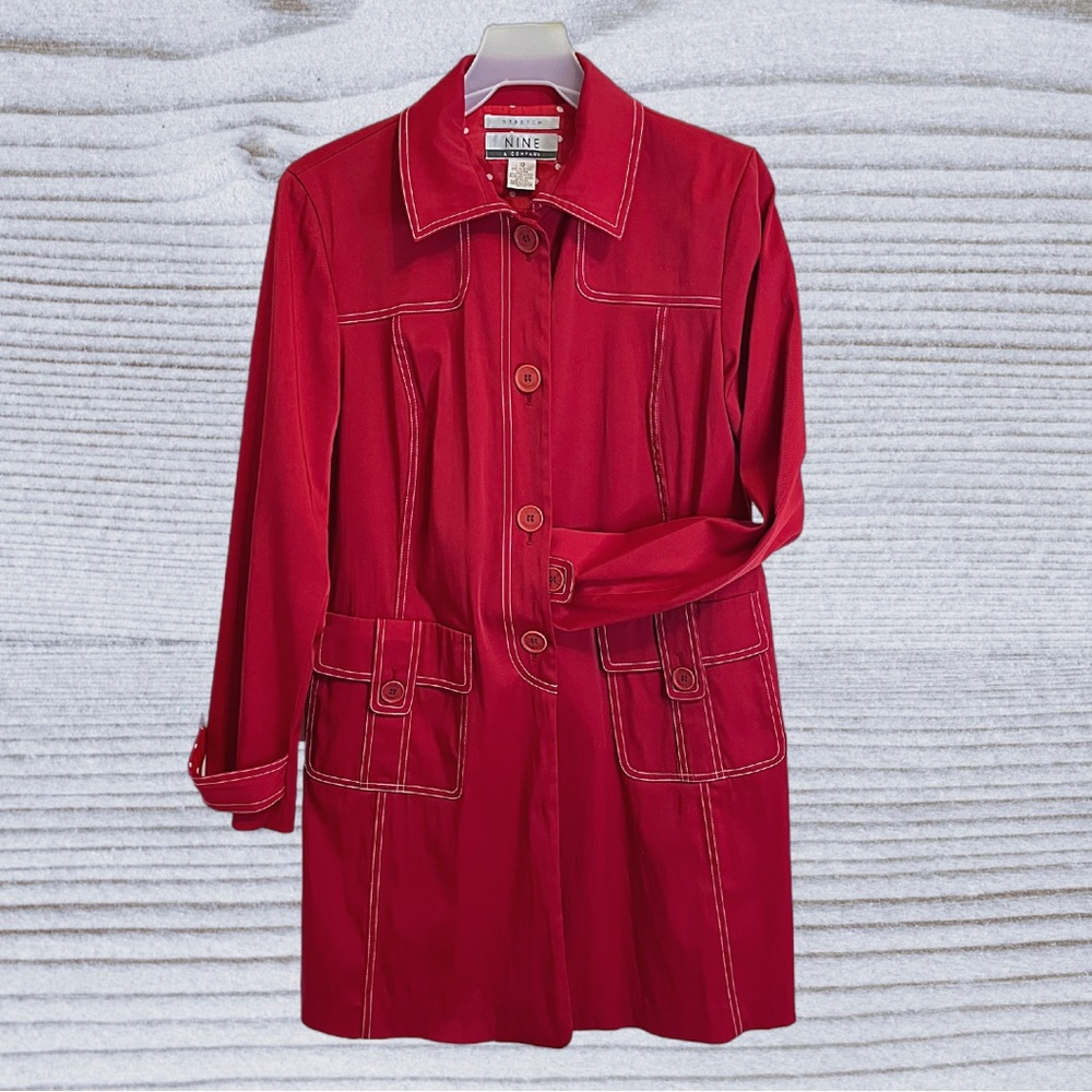 Nine West red jacket, rain, trench coat